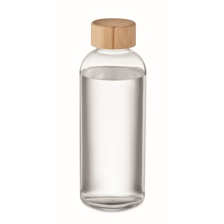 Botella transparente con tapa de bambú